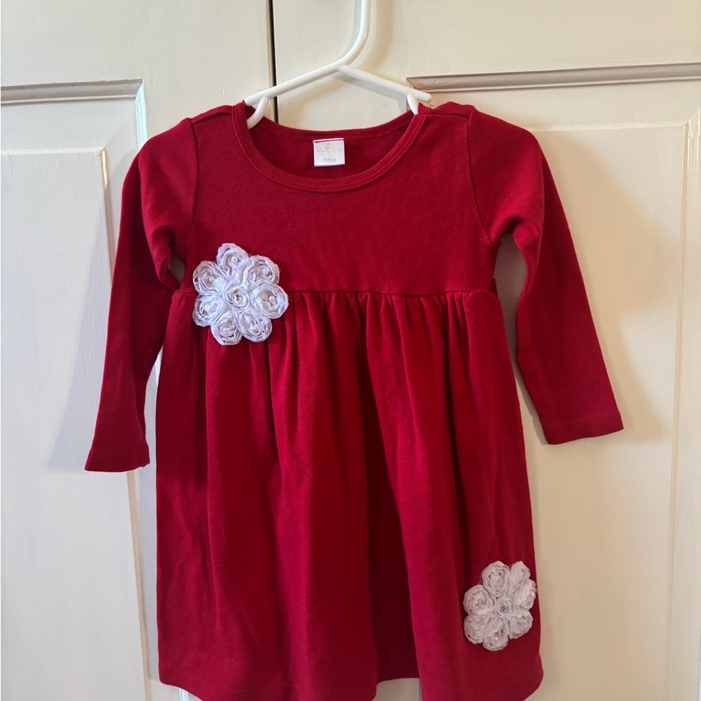 Teza Babe Red Long Sleeve Dress with White Floral Accents